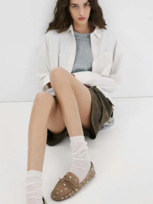 Mokasyny zamszowe z oczkami piaskowy - Kobieta - - MANGO