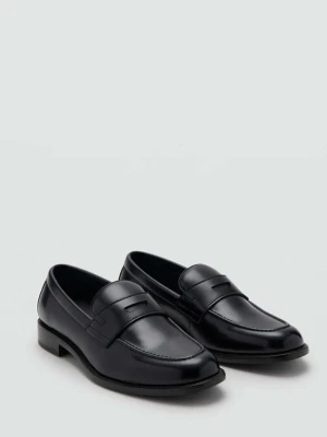 Mokasyny ze skÃ³ry nappa z poprzecznym paskiem czarny - MÄ™Å¼czyzna - - MANGO MAN