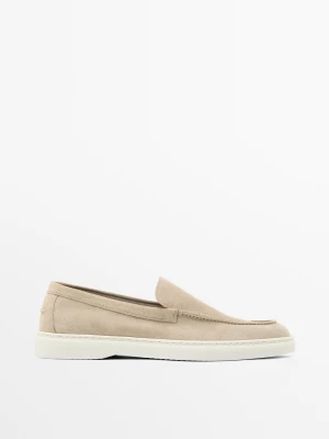 Mokasyny Ze Skóry Zamszowej Z Wypukłym Szwem - Brązowy - Massimo Dutti - Male