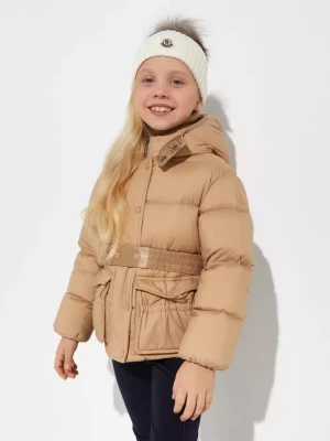 Moncler Kids Beżowa pikowana kurtka z paskiem 6-14 lat rozmiar