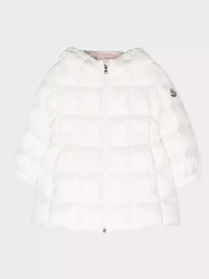 Moncler Kids Biała kurtka puchowa z logo 0-3 lat rozmiar 18/24 MSC