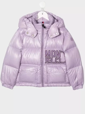 Moncler Kids Fioletowa pikowana kurtka z logo 4-14 lat rozmiar