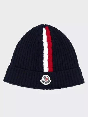 Moncler Kids Granatowa czapka beanie z naszywką