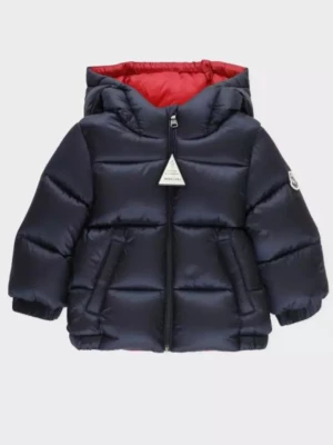 Moncler Kids Granatowa kurtka z kapturem 0-3 lat rozmiar 9/12 MSC