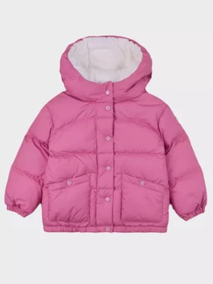 Moncler Kids Różowa kurtka puchowa z logo na plecach 0-3 lata rozmiar 12/18 MSC