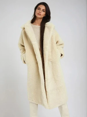 Monki Płaszcz pluszowy w kolorze kremowym rozmiar: L