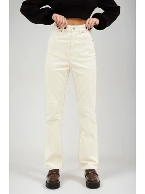 Monki Spodnie sztruksowe w kolorze kremowym rozmiar: 42