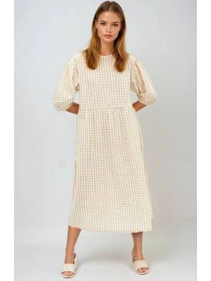 Monki Sukienka w kolorze beżowo-białym rozmiar: XS