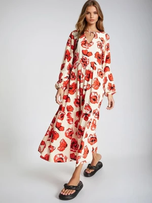 Monki Sukienka w kolorze kremowo-czerwonym rozmiar: XL