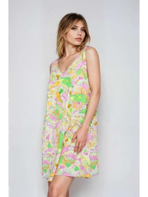 Monki Sukienka w kolorze żółto-różowo-zielonym rozmiar: XS