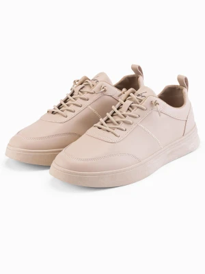 Monochromatyczne buty męskie w stylu sportowym z przeszyciami – beżowe V2 - Rozmiar: 43 Ombre Clothing