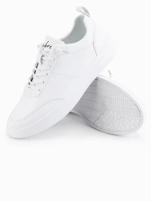 Monochromatyczne męskie buty w stylu sportowym z przeszyciami – białe V1 - Rozmiar: 41 Ombre Clothing