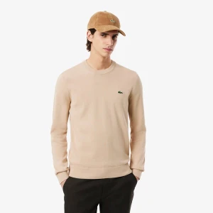 Monochromatyczny bawełniany sweter z okrągłym dekoltem Lacoste