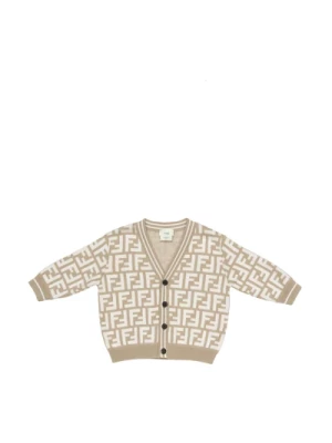 Monogram V-Neck Cardigan Sweter Brązowy Fendi