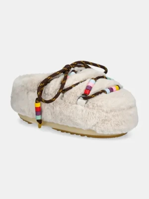 Moon Boot kapcie MB MULE FAUX FUR BEADS kolor beżowy 80D1460250 L002