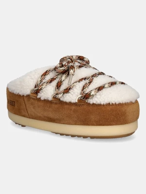 Moon Boot śniegowce zamszowe MB EVX MULE SHEARLING kolor brązowy na platformie 80D1470100 MA03