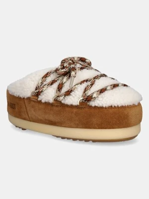 Moon Boot śniegowce zamszowe MB EVX MULE SHEARLING kolor brązowy na platformie 80D1470100 MA03