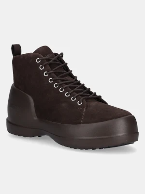 Moon Boot śniegowce zamszowe MB MEZZALUNA LACE UP MID SUEDE kolor brązowy 80D2500030 M010