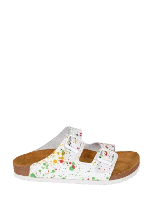 Moosefield Skórzane klapki w kolorze białym ze wzorem rozmiar: 39