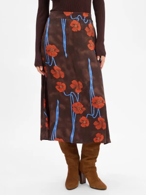 More & More Damska spódnica satynowa Kobiety wiskoza brązowy|pomarańczowy|niebieski wzorzysty,