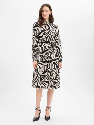 More & More Damska sukienka midi Kobiety Sztuczne włókno beżowy|czarny wzorzysty,