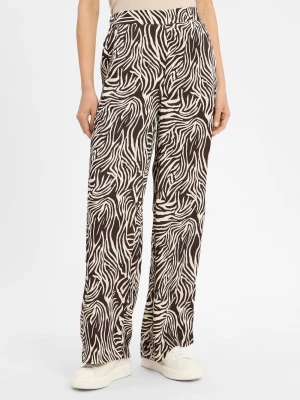 More & More Damskie spodnie materiałowe Kobiety Sztuczne włókno beżowy|brązowy wzorzysty,