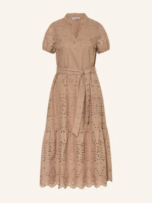 More & More Sukienka Z Koronki Ażurowanej Z Falbanami braun