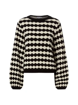 More & More Sweter damski z zawartością wełny Kobiety Sztuczne włókno biały|czarny wzorzysty,