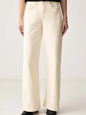 Morgan jeansy wide leg damskie beżowy