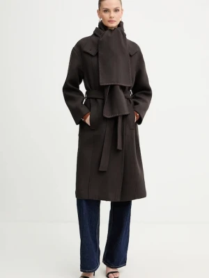 Morgan płaszcz z dodatkiem wełny kolor brązowy GSCARF