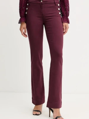 Morgan spodnie damskie kolor bordowy dzwony medium waist PLUMI