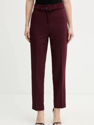 Morgan spodnie damskie kolor bordowy fason cygaretki high waist PLUNE.F