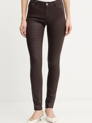 Morgan spodnie damskie kolor brązowy dopasowane high waist PALAO
