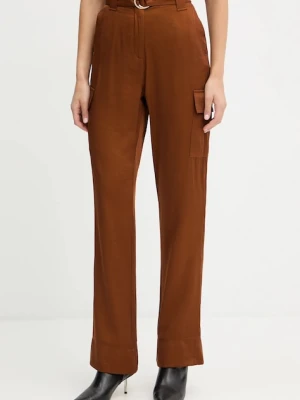 Morgan spodnie damskie kolor brązowy szerokie high waist PVIRA.F