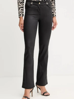 Morgan spodnie damskie kolor czarny dzwony medium waist PCURE