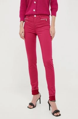 Morgan spodnie damskie kolor różowy dopasowane medium waist
