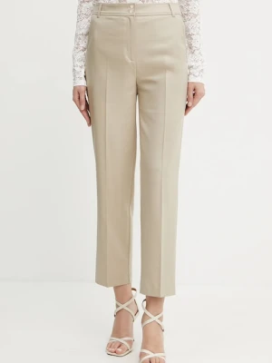 Morgan spodnie PLUX.F damskie kolor beżowy proste high waist PLUX.F
