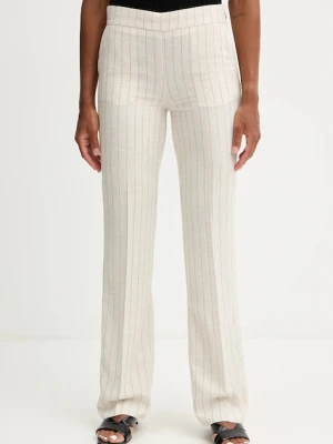 Morgan spodnie z lnem damskie kolor beżowy proste high waist PRIZ.F