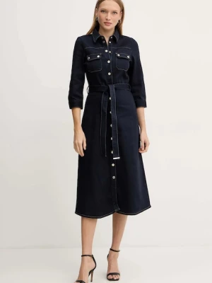 Morgan sukienka jeansowa kolor granatowy midi rozkloszowana RJEANA