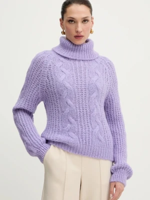 Morgan sweter z dodatkiem alpaki damski kolor fioletowy z golfem MPALMA