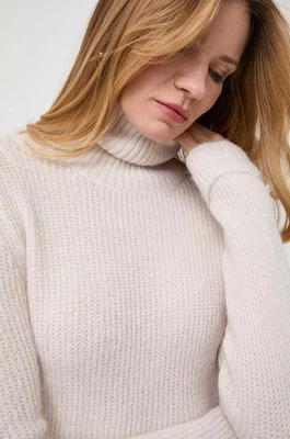 Morgan sweter z domieszką wełny damski kolor beżowy ciepły z golfem