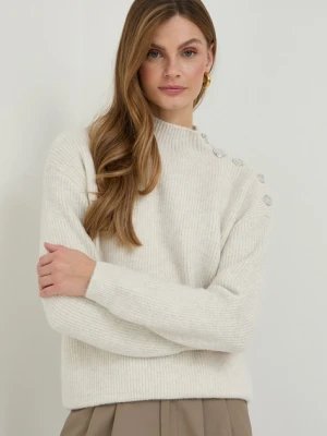 Morgan sweter z domieszką wełny damski kolor beżowy ciepły z półgolfem