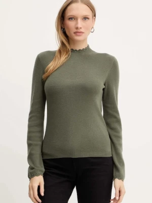 Morgan sweter z domieszką wełny damski kolor zielony lekki z półgolfem MROCK