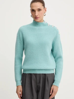 Morgan sweter z domieszką wełny MSTORI damski kolor turkusowy z półgolfem MSTORI