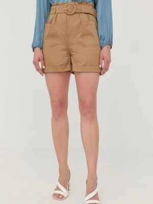 Morgan szorty damskie kolor beżowy gładkie high waist