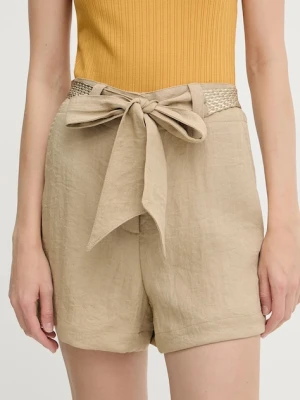 Morgan szorty damskie kolor beżowy gładkie high waist SHAVIK