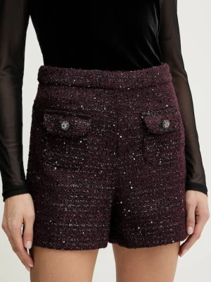 Morgan szorty damskie kolor bordowy wzorzyste high waist SHIKAVA
