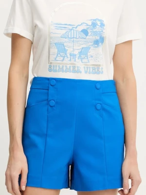 Morgan szorty damskie kolor niebieski gładkie high waist SHEON