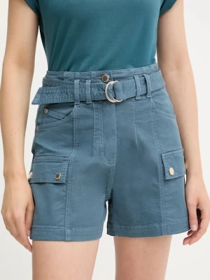 Morgan szorty damskie kolor turkusowy gładkie high waist SHITITO