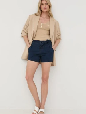 Morgan szorty jeansowe damskie kolor granatowy gładkie high waist